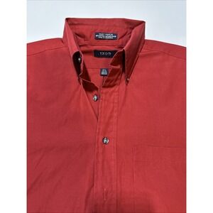 IZOD Mens Button Down Shirt Long Sleeve‎ Silky Poplin Red Dress Shirt